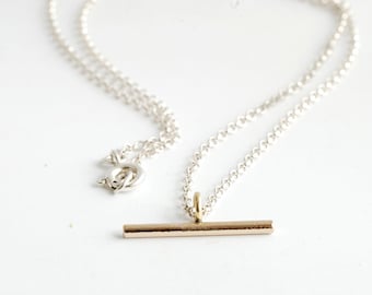 Minimal Brass Bar necklace on Sterling Silver chain