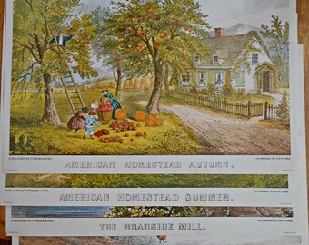 Currier & Ives American Homestead Prints Autumn, Summer, Mill, Home, Blacksmith