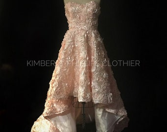 High Low Blush Floral Wedding Gown, Prom Dress- Alternate Wedding- Bridesmaid Dress- kphillipsclothier