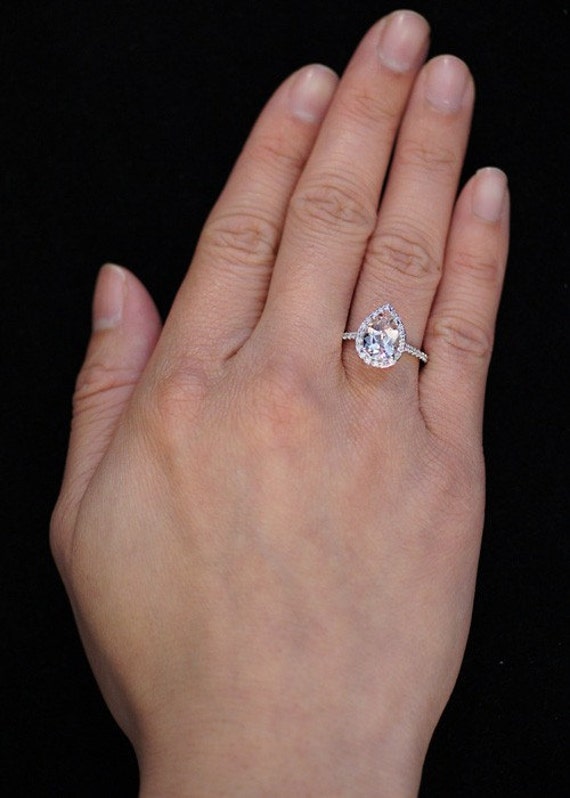 14k white gold pear cut morganite engagement ring shape diamond halo alternative engagement solitaire wedding anniversary gemstone ring - Teardrop Wedding Ring 14k white gold pear cut morganite engagement ring shape diamond halo alternative engagement solitaire wedding anniversary gemstone ring - Teardrop Wedding Ring