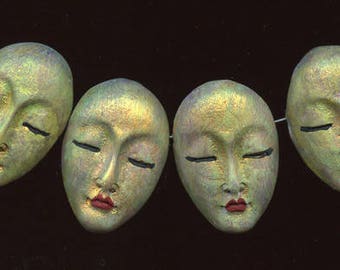 4 One of a Kind Abstract 1 3/8 " Polymer Asian Face Beads Side Drilled AASB 4