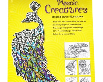 Mosaic Creatures Adult Coloring Book