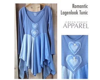 Romantic tunic, Lagenlook tunic, artsy tunic, flattering tunic, Periwinkle tunic, Women's upcycled clothing, refashioned clothing, hearts
