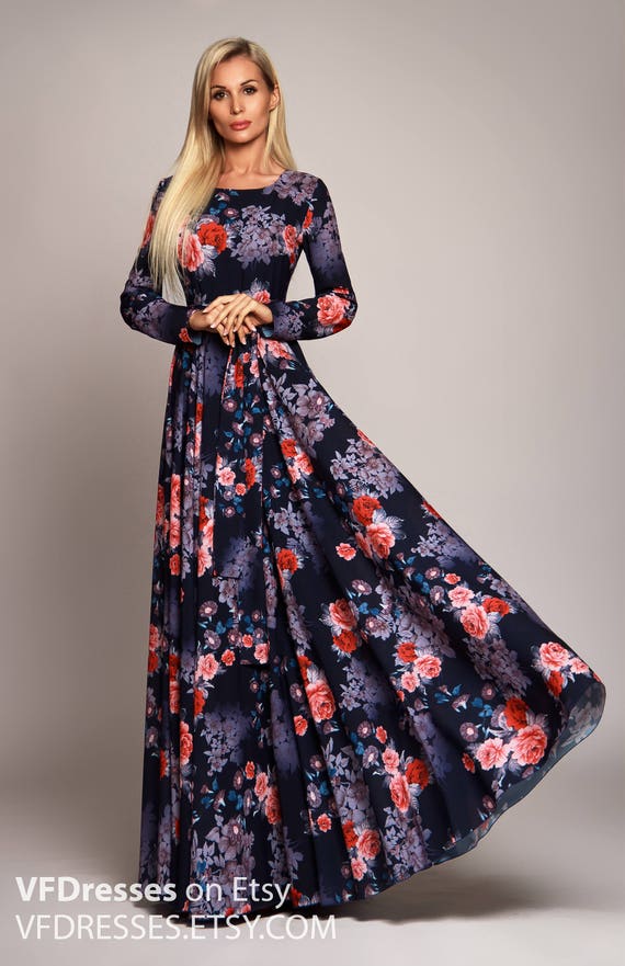 floral gowns with sleeves