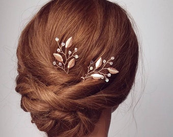 Rose Gold Hair Vine, Rose Gold Hair Comb, Bridal Hair Pins, Wedding Hair Piece, Leaf Vine, Vine Hair Pins, Bridal Accessory, Headppiece