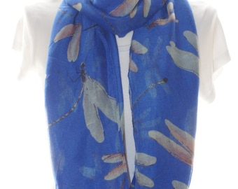 Blue dragonfly Scarf shawl, Beach Wrap, Cowl Scarf, blue dragonfly print scarf, cotton scarf, gifts for her
