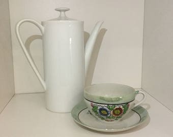 Iridescent Green Japanese Teacup Handpainted