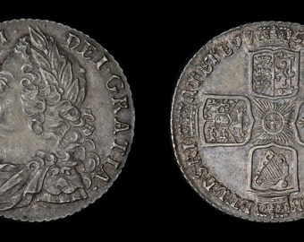 Vintage English Antique Coin Genuine George II Solid Silver Shilling 1758, British, Georgian