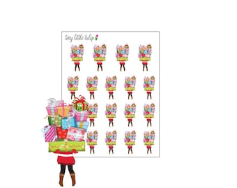 Planner Stickers Christmas Girl w/ Stack of Presents