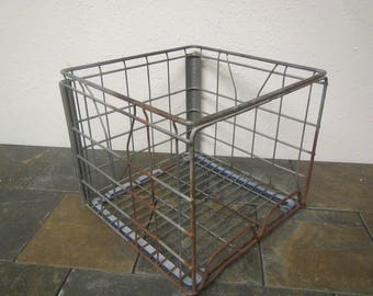 vintage Milk Crate, metal wire crate, Schroeder Milk Co. 9 / 1985 * storage crate