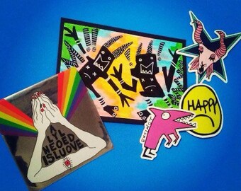 Deluxe Art & Stickers Pack 1 - TA-DAA! - 4 stickers, 1 OOAK drawing