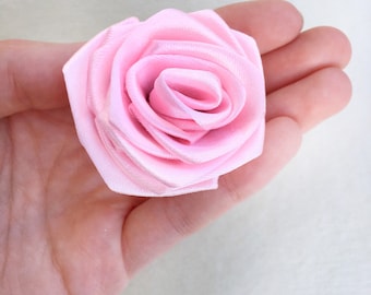 Pink Satin Rose - Bouquet DIY Flower - Singed Flower - Pink Ribbon Flower - Hanmade Satin Flower - Ribbon Flower - Wedding Ribbon Flow