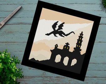 Modern Cross Stitch Pattern, Embroidery Pattern, Dragon Pattern, Beginner Embroidery, Diy Hoop Art, Xstitch, Simple, Landscape Pattern