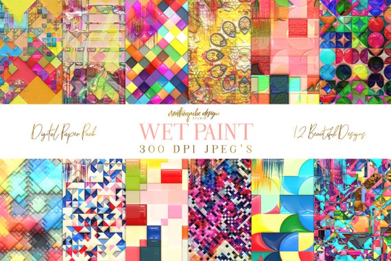Digital Paper Pack Wet Paint 3D effects in gloss. Bright, bold colors. Personal and small commercial Use., Planner Printable