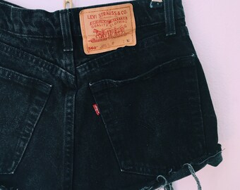 Vintage High Rise Black Levis 560 Distressed Cutoff Denim Shorts
