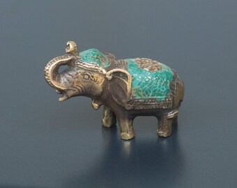Antique Brass Mini Lucky Elephant Statue - Feng Shui Elephant Sculpture - Good Luck Statue - Protection - Home Decor -Small Bedroom Decor