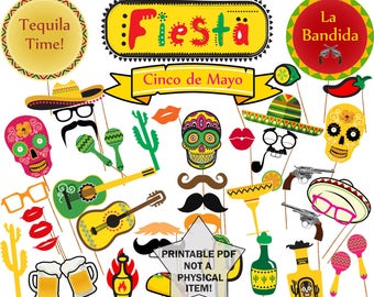 Mexican Fiesta Photo Booth Props: "PRINTABLE MEXICAN PROPS" Cinco de Mayo Party Props Fiesta Theme Props Set Mexican Printable Props