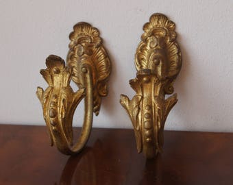 Antique french gilded bronze curtain tie backs Set of 2