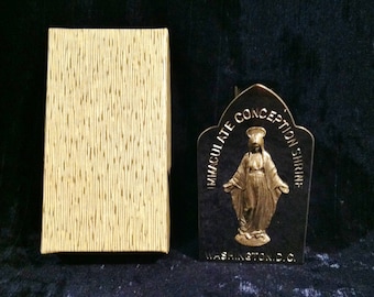 Vintage Our Lady Of Grace Holy Water Bottle And Stand Unused In Original Box