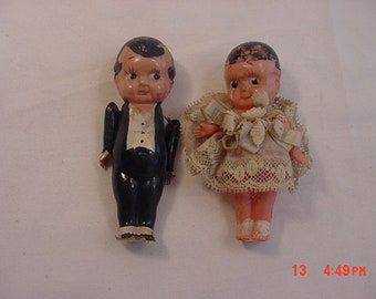 Vintage Japan Celluloid Bride & Groom Wedding Dolls 18 - 878