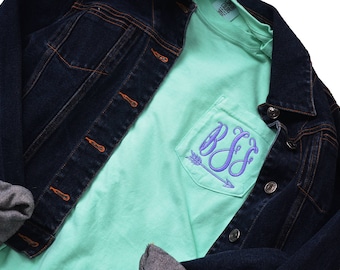 Comfort Colors Long Sleeve Pocket T-Shirt, Monogram Pocket Long Sleeve T Shirt, Personalized Long Sleeve T-Shirt, Monogrammed Pocket T-shirt