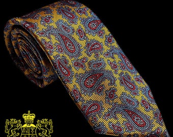 Gold and Blue Paisley Silk Tie