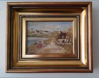 Vintage small landscape oil painting by Scandinavian artist signed Kamma