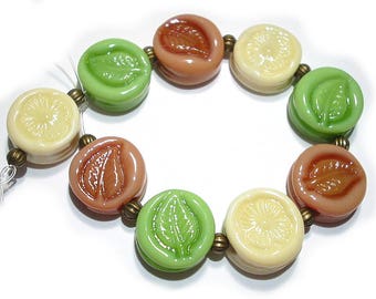 SRA Handmade Glass Lampwork Beads, Patterned Fall Colors Tabs