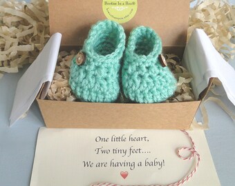Grandparent Pregnancy Announcement, Personalized Message, BOOTIES IN A BOX®, Baby Boy or Girl Booties, Ready To Ship