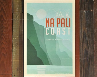Hike the Na Pali Coast - 12x18 Retro Hawaii Print