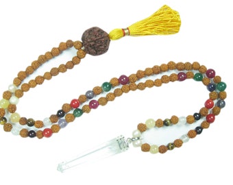 Healing Nine Planet Navgraha Rudraksha Chakra Mala Beads With Reiki Pendant Yoga Necklace