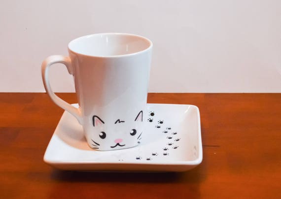 Cat Mug and Saucer Cat Mug Cat Plate Kitty Cup Set Meow Crazy Cat Mug and Saucer Cat Mug Cat Plate Kitty Cup Set Meow Crazy