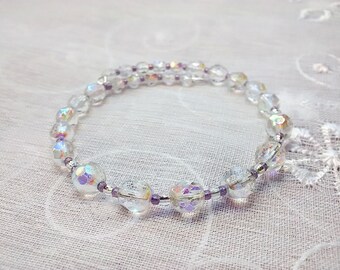 Crystal MemoryWire Bracelet, Czech Clear Crystal Bracelet, Memory Wire Bracelet, Beaded Bracelet, Easter Gift Idea, Spring Jewelry, Bangle