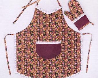 Kitchen apron for women with glove/handmade