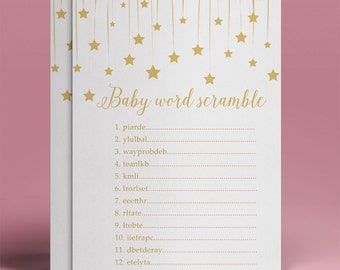 24 Personalized Word Scramble Baby Shower Game Cards Pink