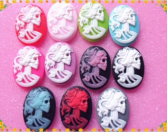 12pcs Mixed color Victorian skull flatback cabochon 18x25mm