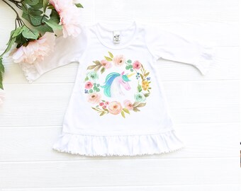 Unicorn Toddler Dress, Unicorn Baby Dress with Ruffles