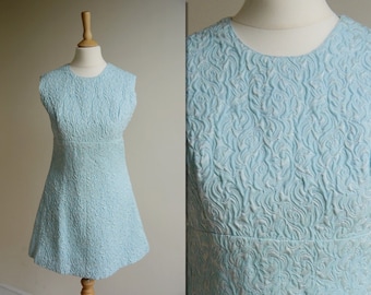 1960s Blue Micro Mini Shift Dress * Size Small
