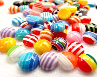 Striped Cabochons, 100 or 200 Cabochons, 8mm Mixed Color, Flatback Cabochon, Resin Deco Cabochon, 8mm Embellishment, UK Seller
