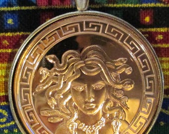 Greek Mythology Medusa Sterling Silver 24 inch Chain Necklace, Copper Coin