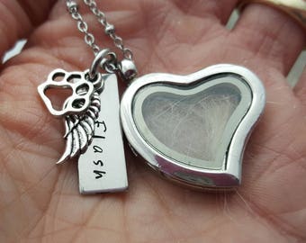 Pet Fur Locket, Pet loss Necklace, Pet memorial gift, Loss of a Pet Memorial Jewelry, Lock of Hair, Dog Keepsake, Necklace Personalized Pet