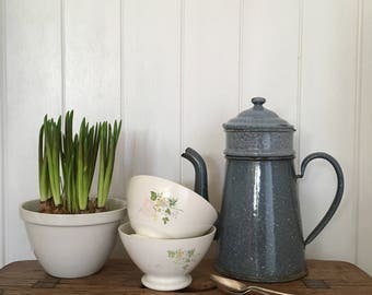 Two Vintage Cafe au Lait Bowls, French Pottery, Floral Bowl, Kitchen Decor, Home Decor, French Home Decor