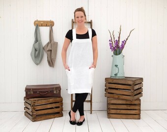 Cross Back Apron - Japanese Apron - Linen Apron - Pinafore Apron - Linen Tunic - Linen Dress - Artists Apron - Kitchen Apron