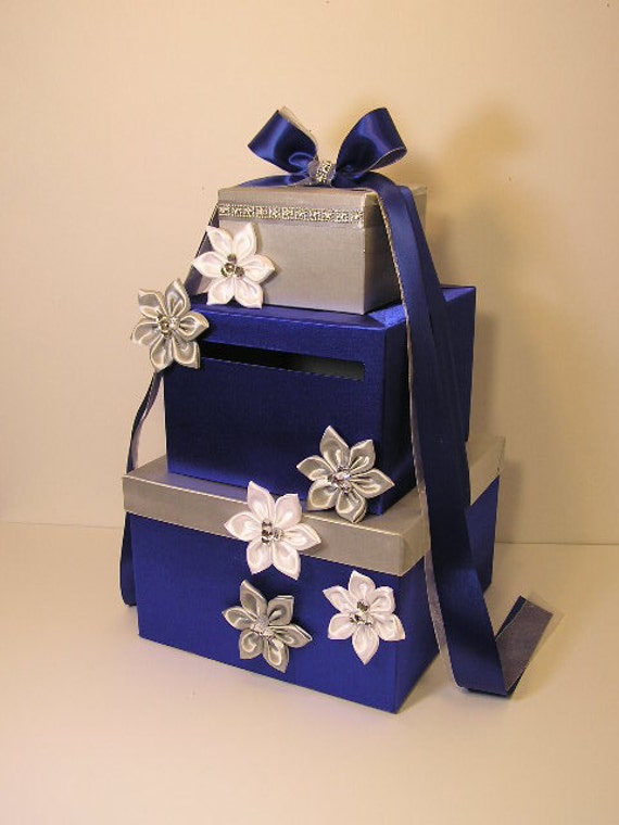 Wedding Card Box Royal Blue and Silver White Gift Card Box