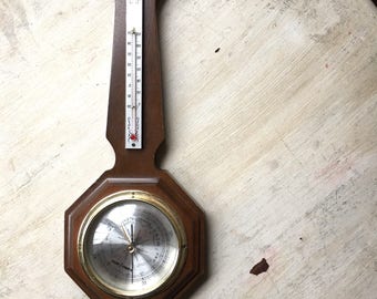 Jason Empire Barometer and Thermometer - Humidity Gauge, Temperature Gauge, Weather Station, Wall Hanging, Banjo Shaped, Made in Japan