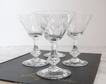 Vintage Champagne Coupe Glasses - Etched Crystal Champagne Glasses - Vintage Glassware - Mid Century Glass Set