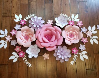 Pink and purple paper flower set