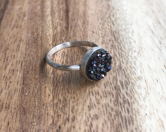 Black Druzy Ring, 10 mm Silver Druzy Ring, Druzy Ring, Black Drusy, Black Druzy, Druzy Jewelry