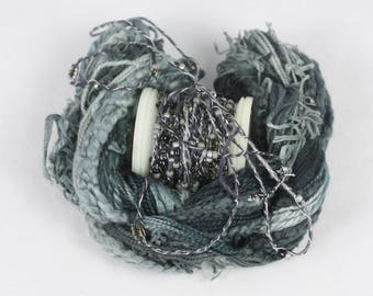 Stormy sky grey black silver Beaded Embroidery thread seed beads sequins hand dyed ribbon weaving supply quilting embellishment bead yarn