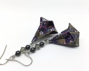 Paper Earrings - 1st anniversary gift - Paper Jewelry - Origami Jewelry - Paper Anniversary - WY04 - VonnesHandmadez
